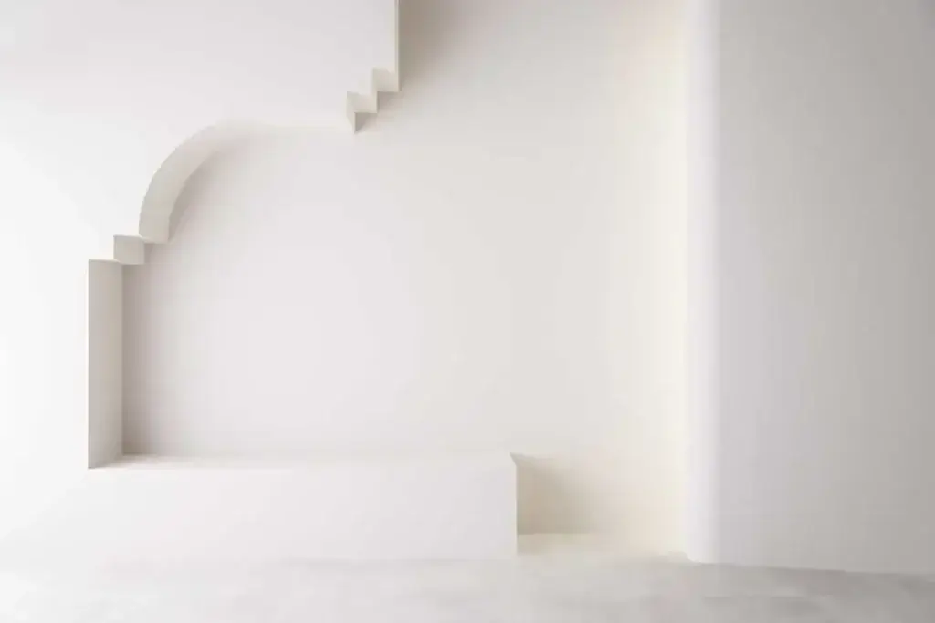 ミニマルで美しい曲線を描く白を基調とした建築的背景